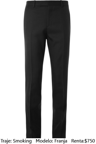 Pantalón Smoking franja YoRentoShop.com Envío a domicilio en: Aguascalientes, Baja California, Baja California Sur, Campeche, Chiapas, Chihuahua, Coahuila, Colima, Distrito Federal, Durango, Estado de México, Guanajuato, Guerrero, Hidalgo, Jalisco, Michoacán, Morelos, Nayarit, Nuevo León, Oaxaca, Puebla, Querétaro, Quintana Roo, San Luis Potosí, Sinaloa, Sonora, Tabasco, Tamaulipas, Tlaxcala, Veracruz, Yucatán. 341 413 3313