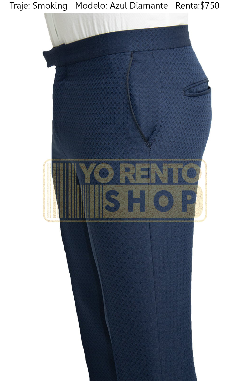 Pantalón Smoking Azul Diamante con relieve YoRentoShop.com Envío a domicilio en: Aguascalientes, Baja California, Baja California Sur, Campeche, Chiapas, Chihuahua, Coahuila, Colima, Distrito Federal, Durango, Estado de México, Guanajuato, Guerrero, Hidalgo, Jalisco, Michoacán, Morelos, Nayarit, Nuevo León, Oaxaca, Puebla, Querétaro, Quintana Roo, San Luis Potosí, Sinaloa, Sonora, Tabasco, Tamaulipas, Tlaxcala, Veracruz, Yucatán. 341 413 3313
